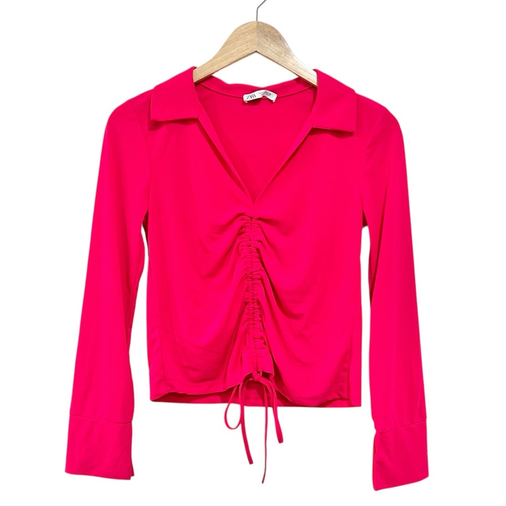Zara fie up cinch long sleeve Ruched Blouse size small